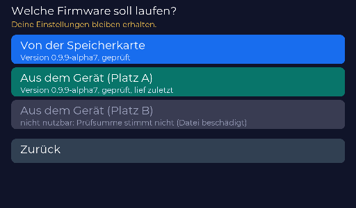 Firmware wählen (Speicherkarte oder Gerät)